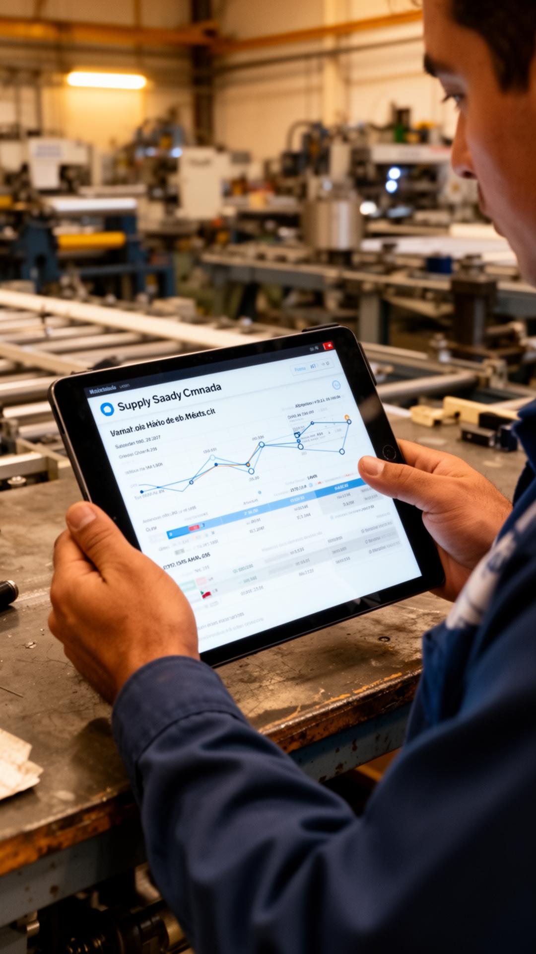 Ingeniero revisando datos de cadena de suministro en planta mexicana